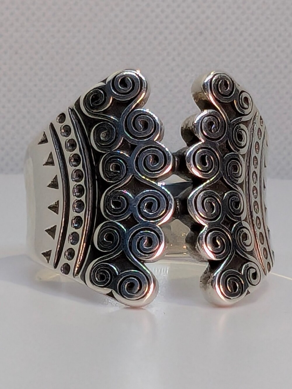 Handmade Sterling 925 Silver Karen Hill Tribal Spiral Adjustable Ring Sz 9.5